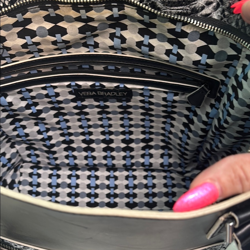 Vera Bradley Ella tote  Black and Gray Tote faux snakeskin pocket - Picture 7 of 11